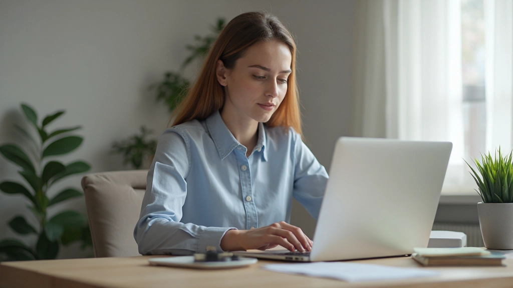 Persoon werkt gefocust op laptop in stille omgeving zonder afleidingen, kalme werkplek