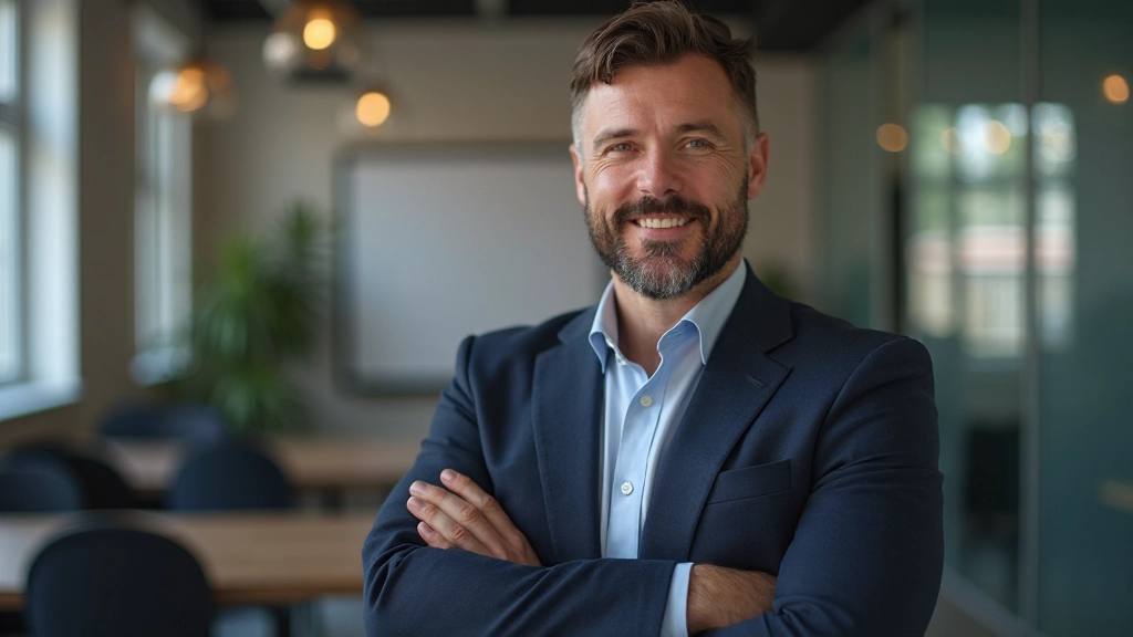 Persoon met armen gekruist in zelfverzekerde pose in modern trainingsruimte